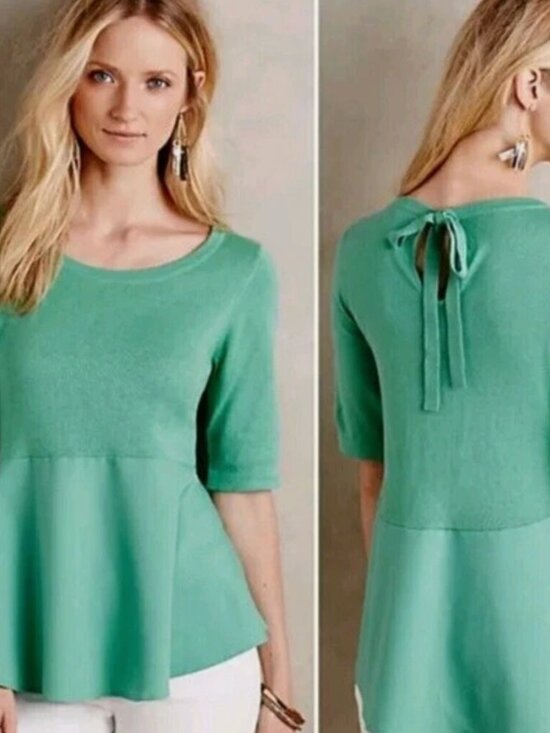 NWT Anthropologie Peplum Swing Keyhole Sweater Size MP - Picture 1 of 2